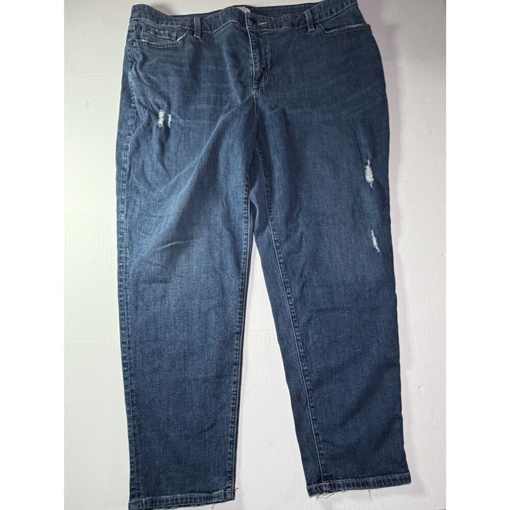 Lane Bryant Flex Magic Boyfriend Jeans Womens 16 Distressed Cropped Raw Hem